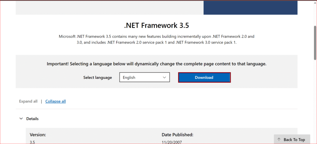 Net Framework 3.5 needs to be installed